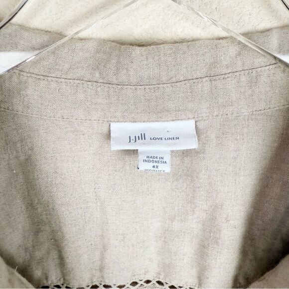J. Jill Linen Button Down Short Sleeve Shirt Beige Size 4X Summer - Picture 2 of 6